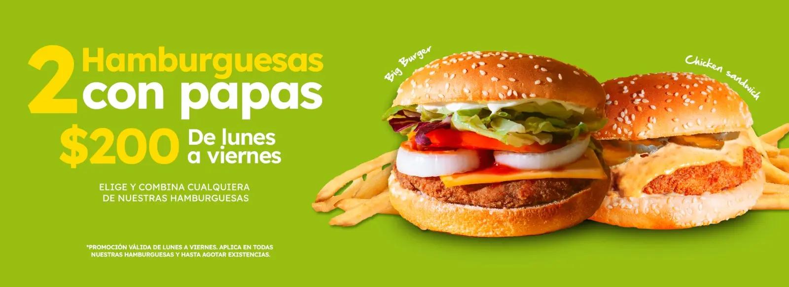2 hamburguesas por $200