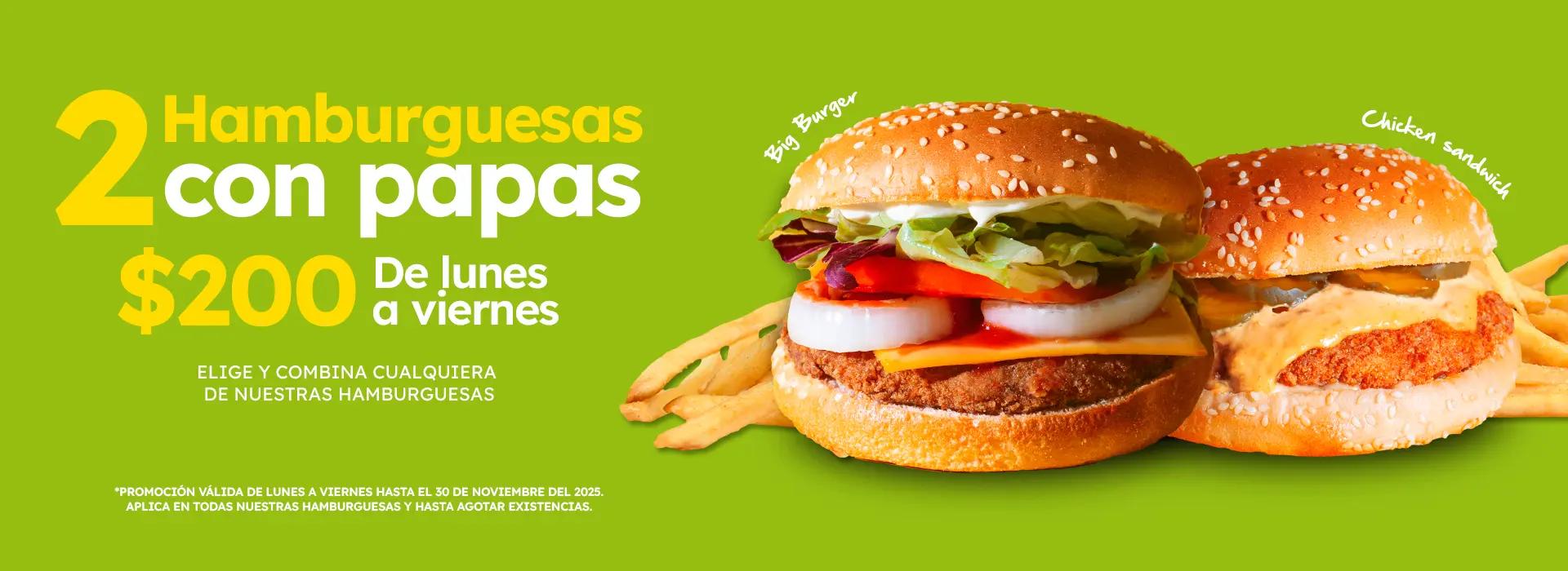 2 hamburguesas por $200