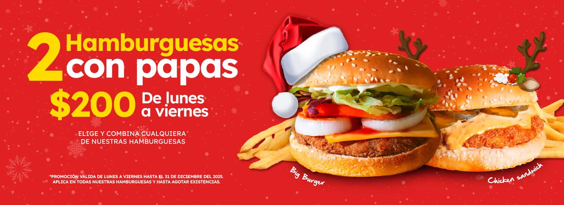 2 hamburguesas por $200
